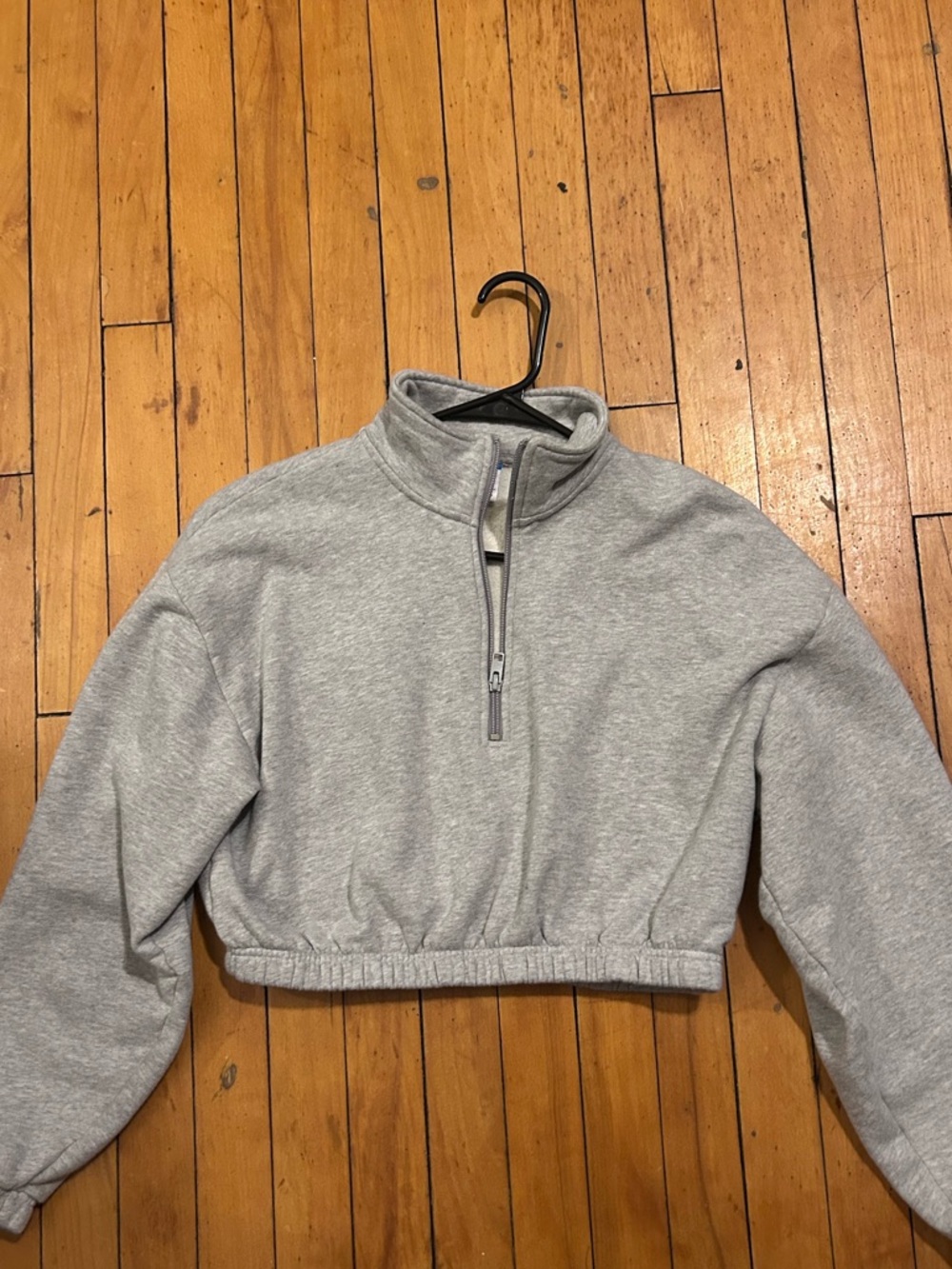 TNA Cropped Quarter-Zip Sweatshirt - Light Gray